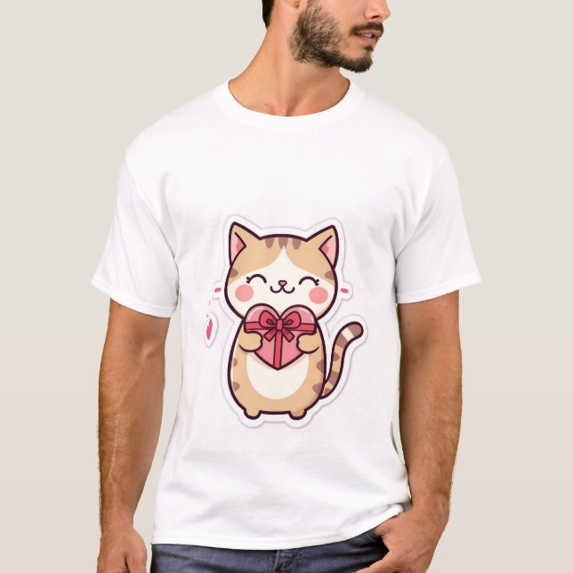 Cute Kawaii Ginger Cat Holding Heart Gift Box  ✨💖 T-Shirt (Vorderseite)