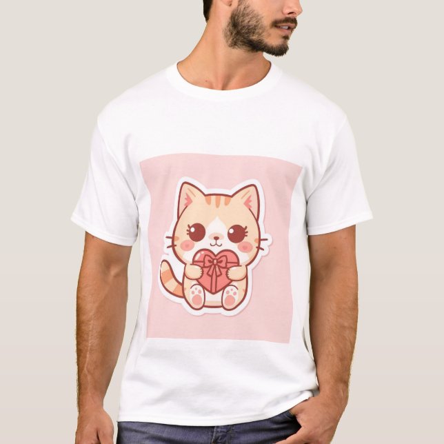 Cute Kawaii Ginger Cat Sitting with Heart Gift 💖 T-Shirt (Vorderseite)