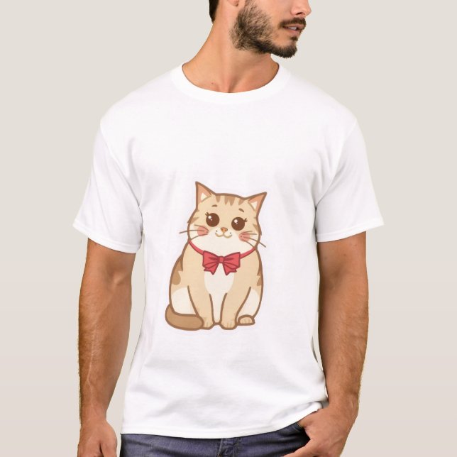 Cute Kawaii Ginger Cat with Red Bow Tie ✨🎀 T-Shirt (Vorderseite)