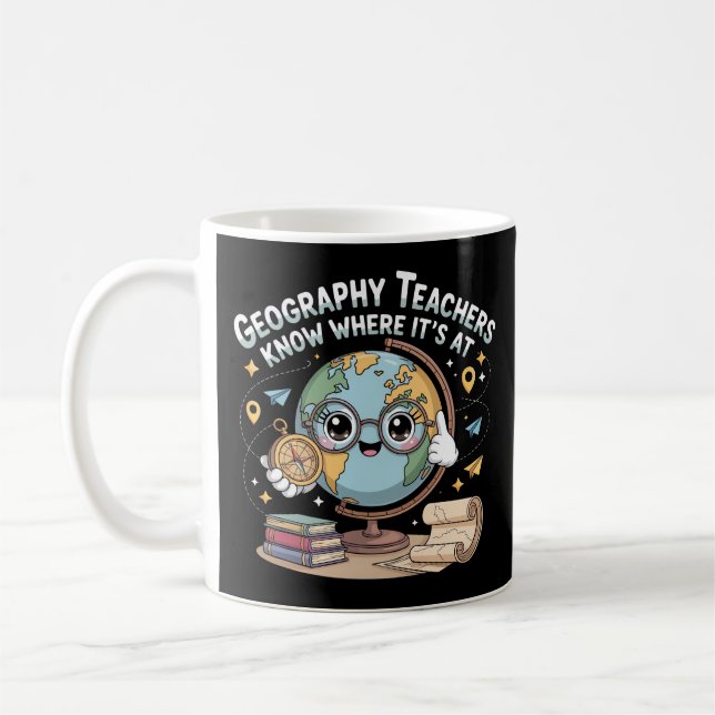 Cute Kawaii Globe with Compass – Funny Geography  Kaffeetasse (Links)