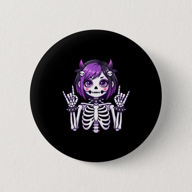 Cute Kawaii Goth Girl Skeleton Punk-goth Alternati Button (Vorderseite)