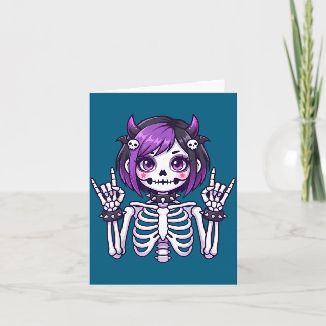 Cute Kawaii Goth Girl Skeleton Punk-goth Alternati Karte (Vorderseite)