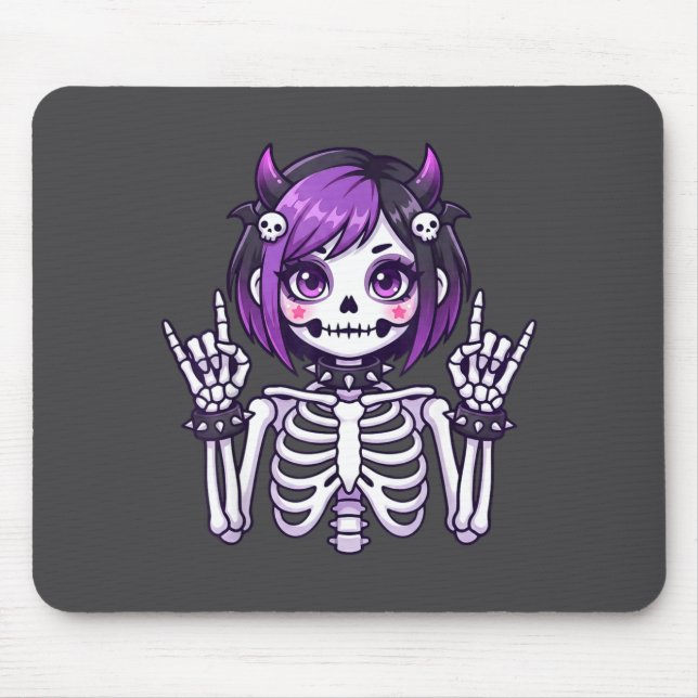 Cute Kawaii Goth Girl Skeleton Punk-goth Alternati Mousepad (Vorne)