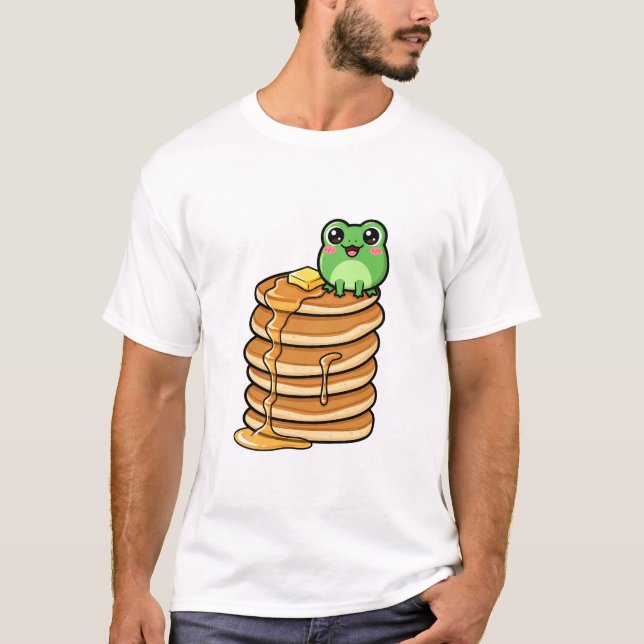 Cute Kawaii Green Frog Sitting on Giant Stack T-Shirt (Vorderseite)
