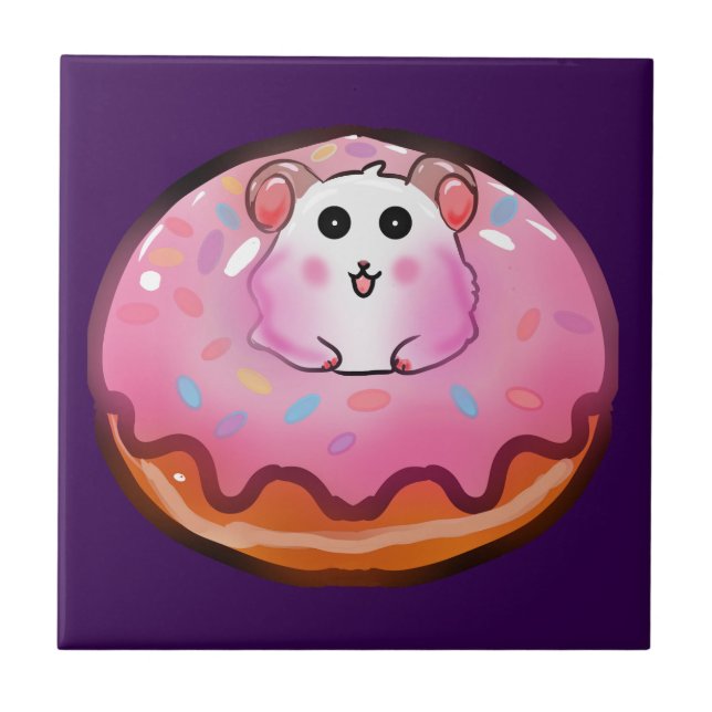 Cute Kawaii Hamster in Pink Frosted Donut Art Fliese (Vorderseite)