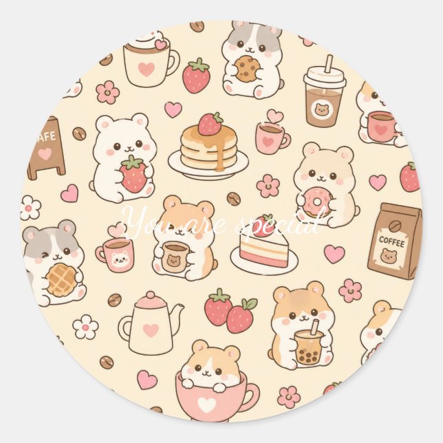 Cute Kawaii Hamster Pattern | Sweet Pastel Runder Aufkleber (Vorderseite)