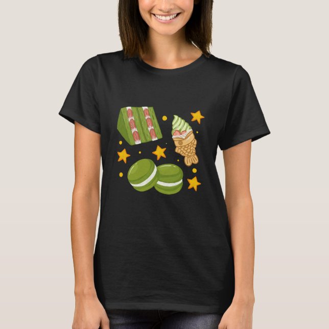 Cute Kawaii Hand-Drawn Matcha Sweets T-Shirt (Vorderseite)