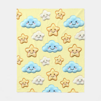 Cute Kawaii Happy Clouds & Stars Pattern Baby Nurs Fleecedecke
