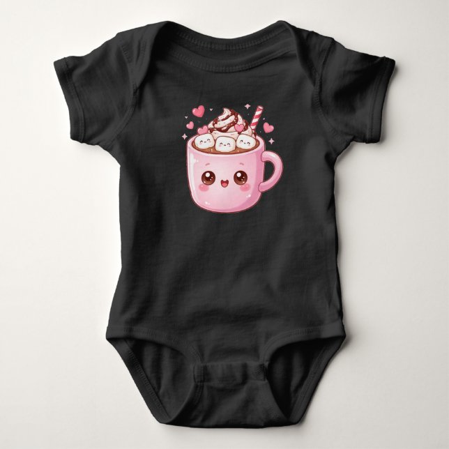 Cute Kawaii Hot Chocolate Mug with Marshmallows Baby Strampler (Vorderseite)