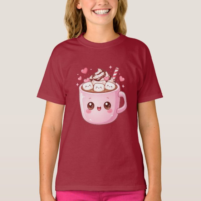 Cute Kawaii Hot Chocolate Mug with Marshmallows T-Shirt (Vorderseite)