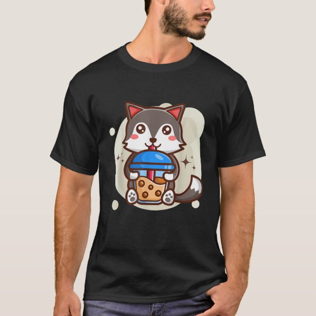 Cute Kawaii Husky Drinks Boba Bubble Tea Kawaii Ae T-Shirt (Vorderseite)