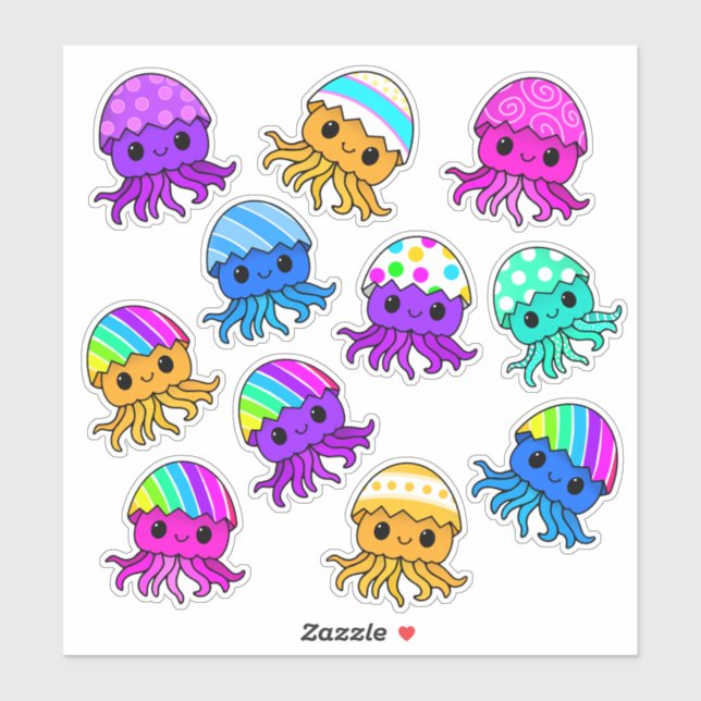 Cute Kawaii Jellyfish, Easter Egg, Sticker Sheet (Blatt)