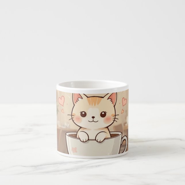 Cute Kawaii Kitten Coffee Mug | Adorable Cat Lover Espressotasse (Vorderseite)