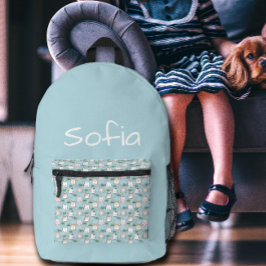 Cute kawaii kitty pattern azure blue name bedruckter rucksack