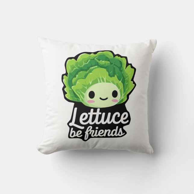 Cute Kawaii Lettuce – “Lettuce Be Friends” Kissen (Vorderseite)