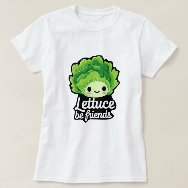 Cute Kawaii Lettuce – “Lettuce Be Friends” T-Shirt (Design vorne)