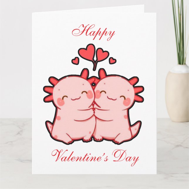 Cute Kawaii Lizard Couple Valentine’s Day Card Dankeskarte (Vorderseite)