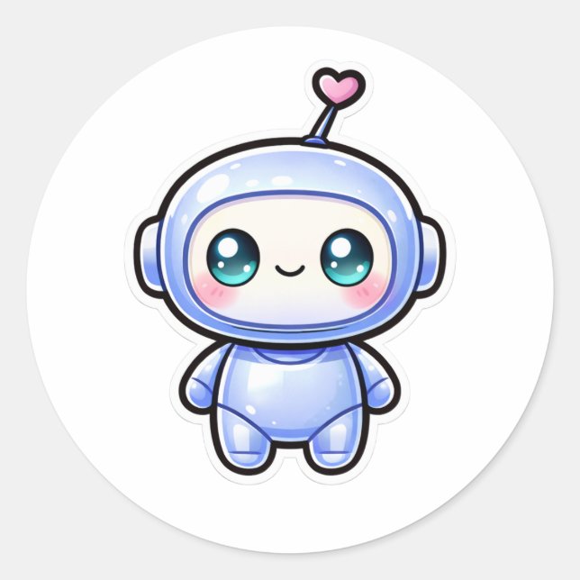 Cute Kawaii Mini Robot  Runder Aufkleber (Vorderseite)