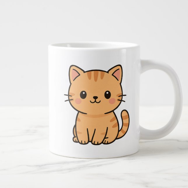 Cute Kawaii Orange Tabby Cat Illustration Jumbo-Tasse (Rechts)