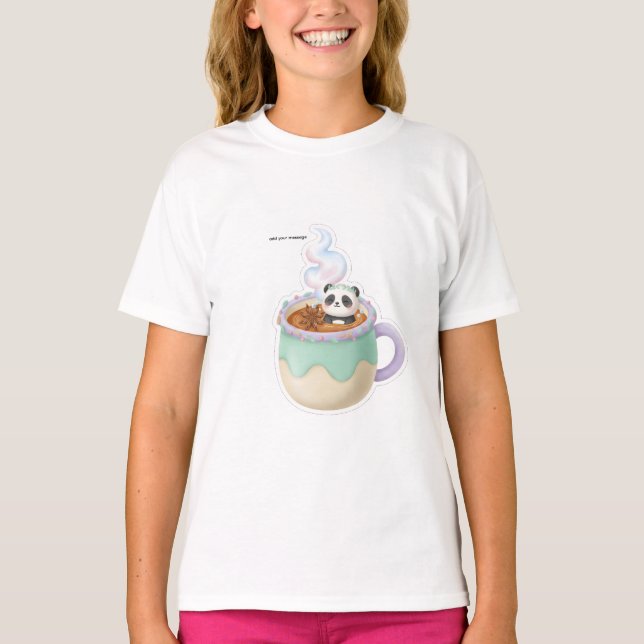 Cute Kawaii Panda in Tea Mug Illustration T-Shirt (Vorderseite)