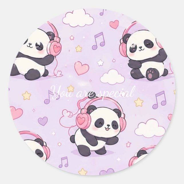 Cute Kawaii Panda Love Music Pattern Runder Aufkleber (Vorderseite)