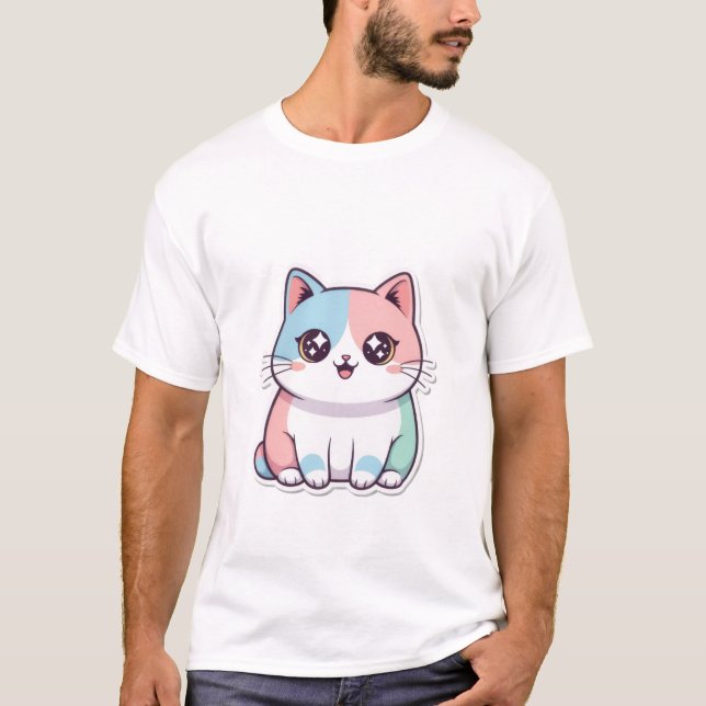 Cute Kawaii Pastel Cat Sticker Sparkle Eyes Kitty✨ T-Shirt (Vorderseite)