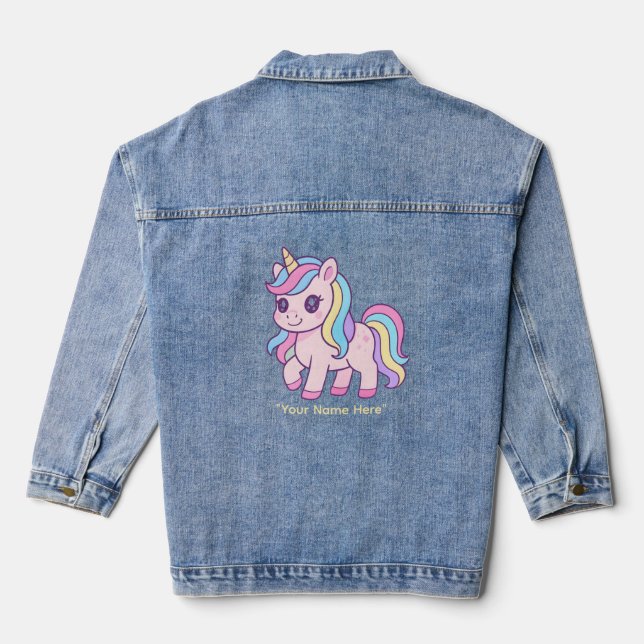 Cute Kawaii Pastel Unicorn Rainbow Girls Birthday  Jeansjacke (Rückseite)