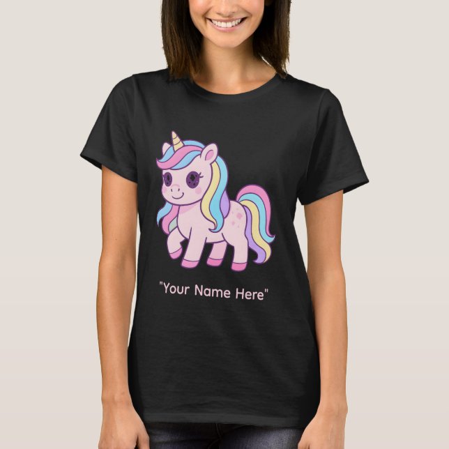 Cute Kawaii Pastel Unicorn Rainbow Girls Birthday  T-Shirt (Vorderseite)