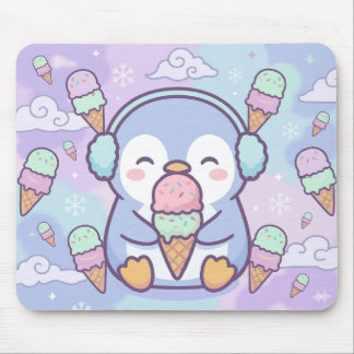 Cute Kawaii Penguin with Ice Cream Mouse Pad Mousepad