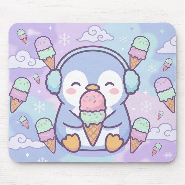 Cute Kawaii Penguin with Ice Cream Mouse Pad Mousepad (Vorne)