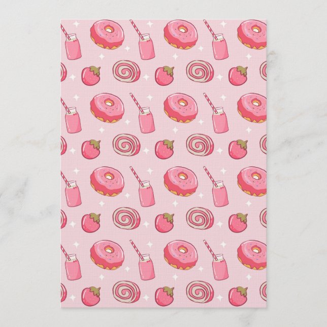 Cute Kawaii Pink Aesthetic Foods Seamless Pattern Einladung (Vorderseite)