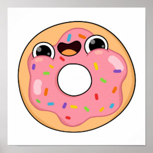 Cute Kawaii Pink Donut Poster