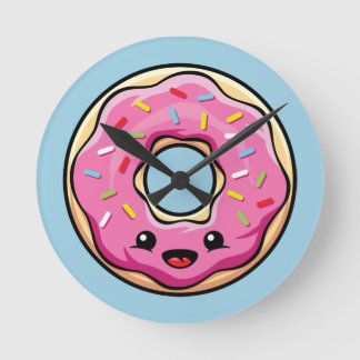 Cute Kawaii Pink Donut Runde Wanduhr
