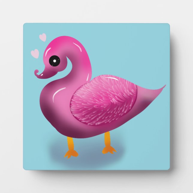 Cute Kawaii Pink Duck & Hearts Nursery Art Fotoplatte (Vorderseite)