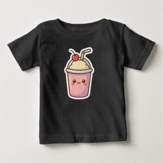 Cute Kawaii Pink Milkshake Sticker Design - Adorab Baby T-shirt
