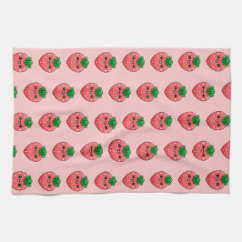Cute Kawaii Pink Strawberry Character Geschirrtuch