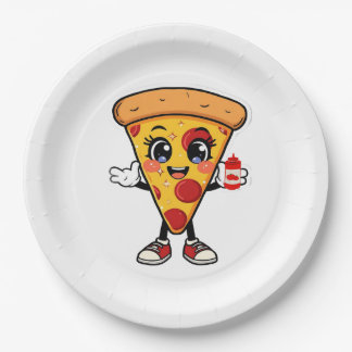 Cute Kawaii Pizza Slice Paper Plates Fun Party Foo Pappteller