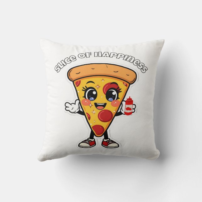 Cute Kawaii Pizza Throw Pillow – Adorable Cartoon  Kissen (Rückseite)