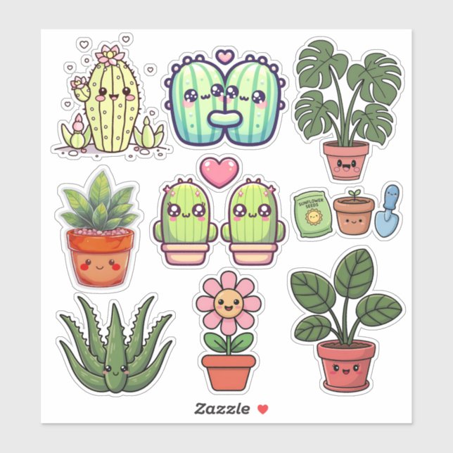 Cute Kawaii Plants Aufkleber (Blatt)