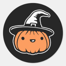 Cute Kawaii Pumpkin Wearing Witch Hat Halloween