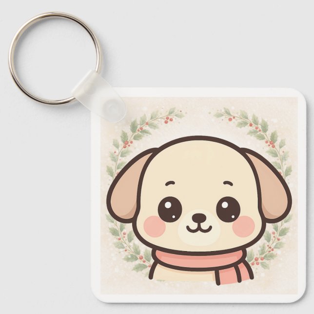 Cute Kawaii Puppy Face Keychain Schlüsselanhänger (Vorderseite)