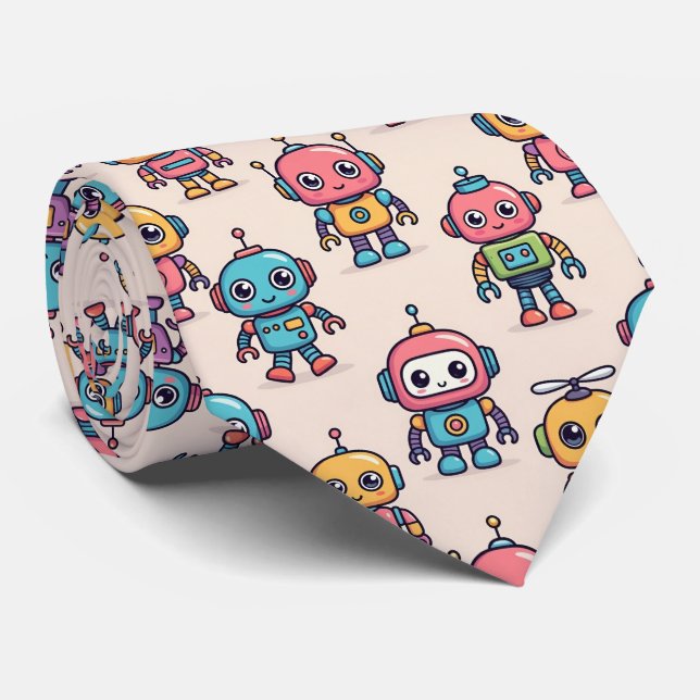 Cute Kawaii Robot Pattern Krawatte (Gerollt)