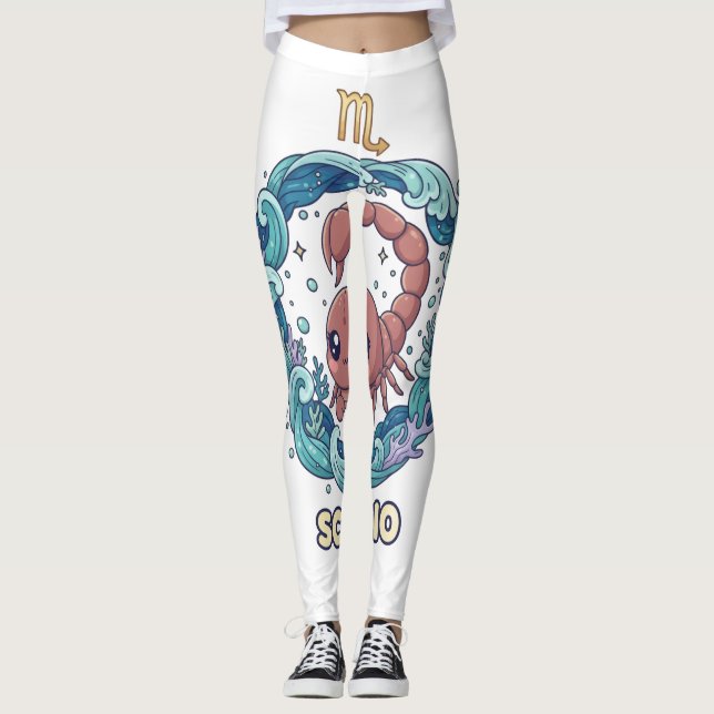 Cute Kawaii Scorpio Zodiac Sign Leggings (Vorderseite)
