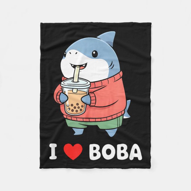 Cute Kawaii Shark Boba Tea Funny Bubble Tea Lover  Fleecedecke (Vorderseite)