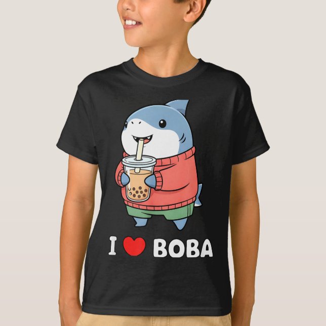 Cute Kawaii Shark Boba Tea Funny Bubble Tea Lover  T-Shirt (Vorderseite)