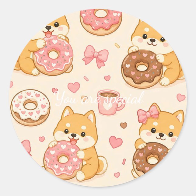 Cute Kawaii Shiba Inu Donut Pattern Runder Aufkleber (Vorderseite)