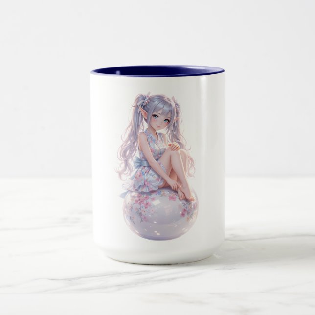 Cute Kawaii Sitting Girl Portrait Tasse (Zentrum)