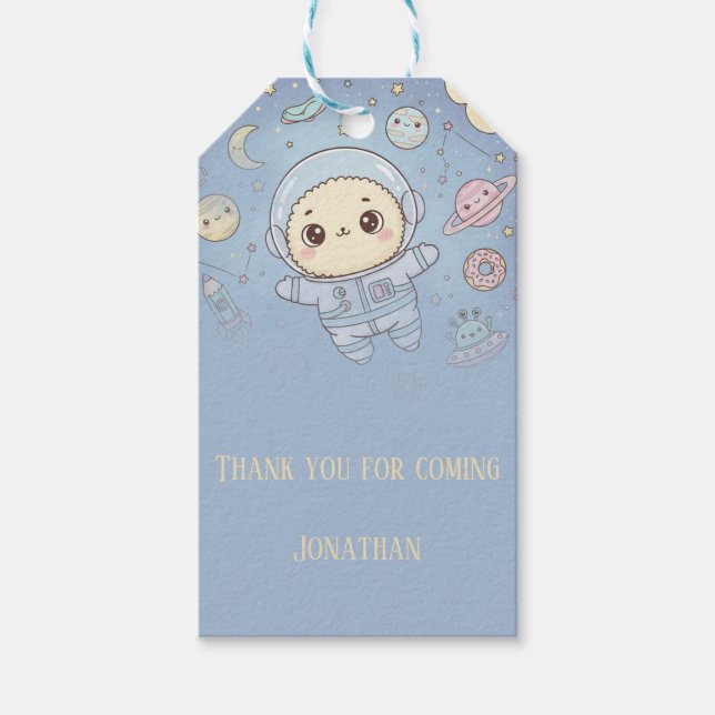 Cute Kawaii Space - Astronaut and Smiling Moon Geschenkanhänger (Vorderseite)