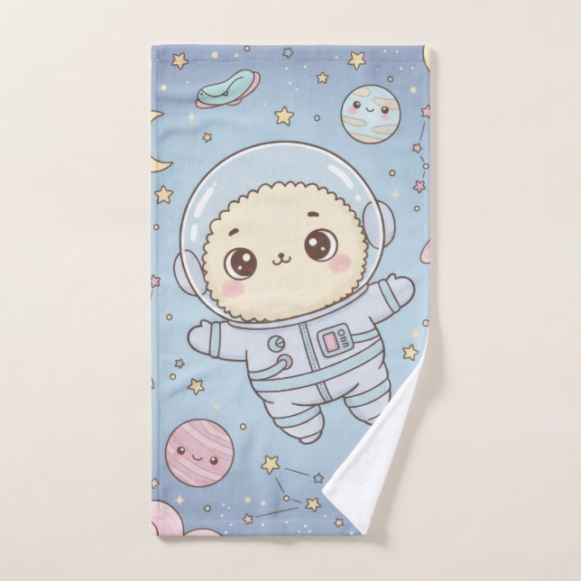 Cute Kawaii Space - Astronaut and Smiling Moon Handtuch (Handtuch)