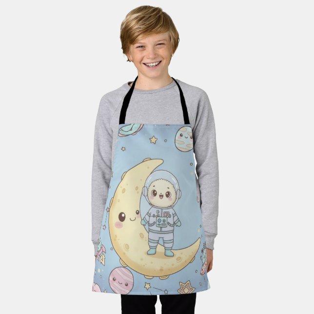 Cute Kawaii Space - Astronaut and Smiling Moon Schürze (Getragen)
